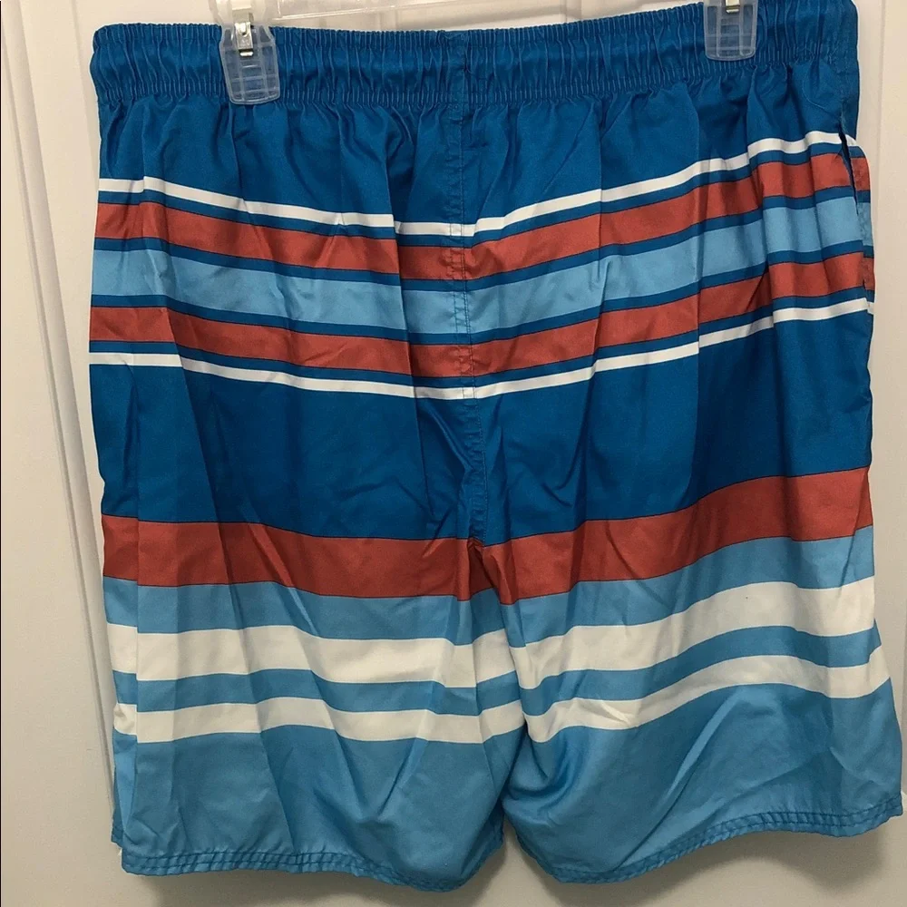 St. John's Bay Blue, Red & White Striped Swim Shorts